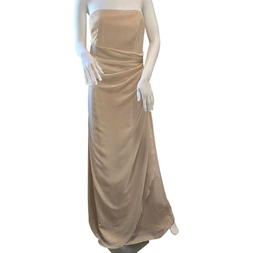 Jordan Fashions Women Strapless Ruched Beaded Maxi Gown Dress Champagne Beige 10